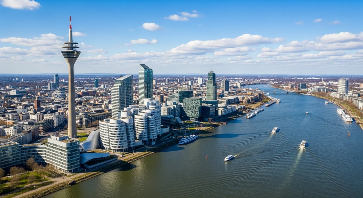 Düsseldorf Rheinturm und Medienhafen – Monteurzimmer in der Landeshauptstadt